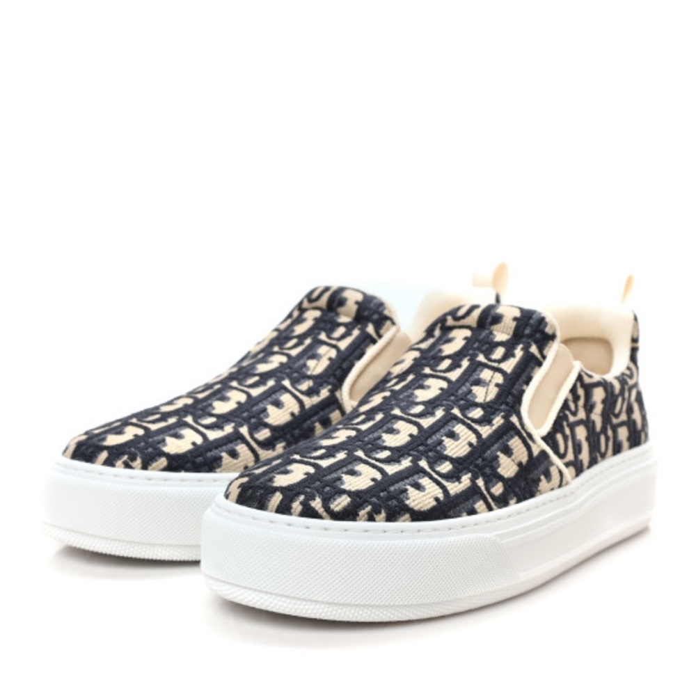 Dior Canvas Oblique Embroidered Womens Solar Slip On Sneakers 37 1/2 NWT